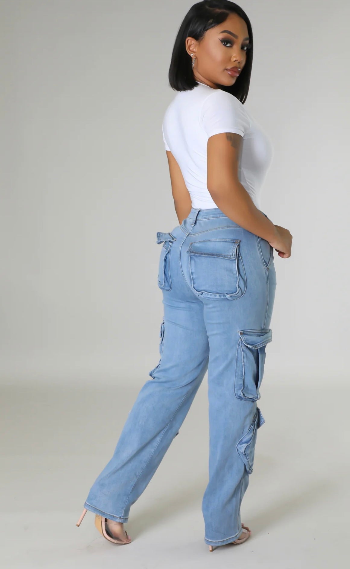 High Waist Baggy Cargo Jeans for Women Flap Pocket Relaxed Fit